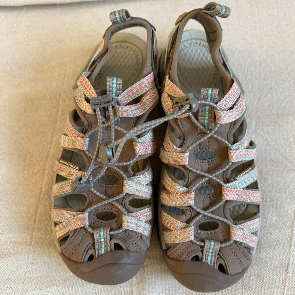 Keen Whisper Waterproof Sport Sandals Brown Pink Teal Hiking Water Shoes Size 7 - Picture 2 of 11
